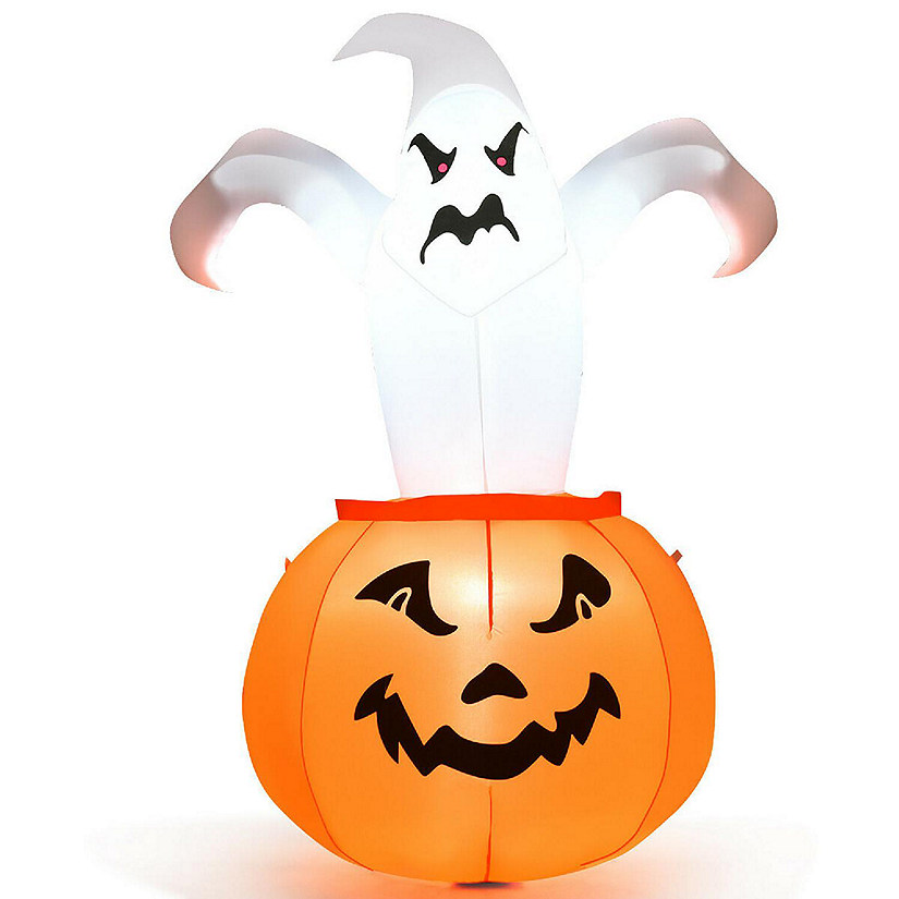 Costway 6 FT Halloween Blow-up Inflatable Ghost in Pumpkin with LED Bulbs Yard Decoration Image
