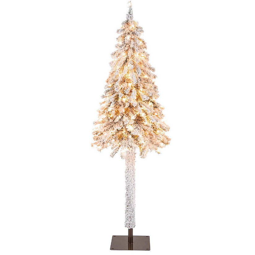 Costway 6 FT Pre-Lit Slim Pencil Christmas Tree Snow Flocked Xmas D&#233;cor with 175 Lights Image