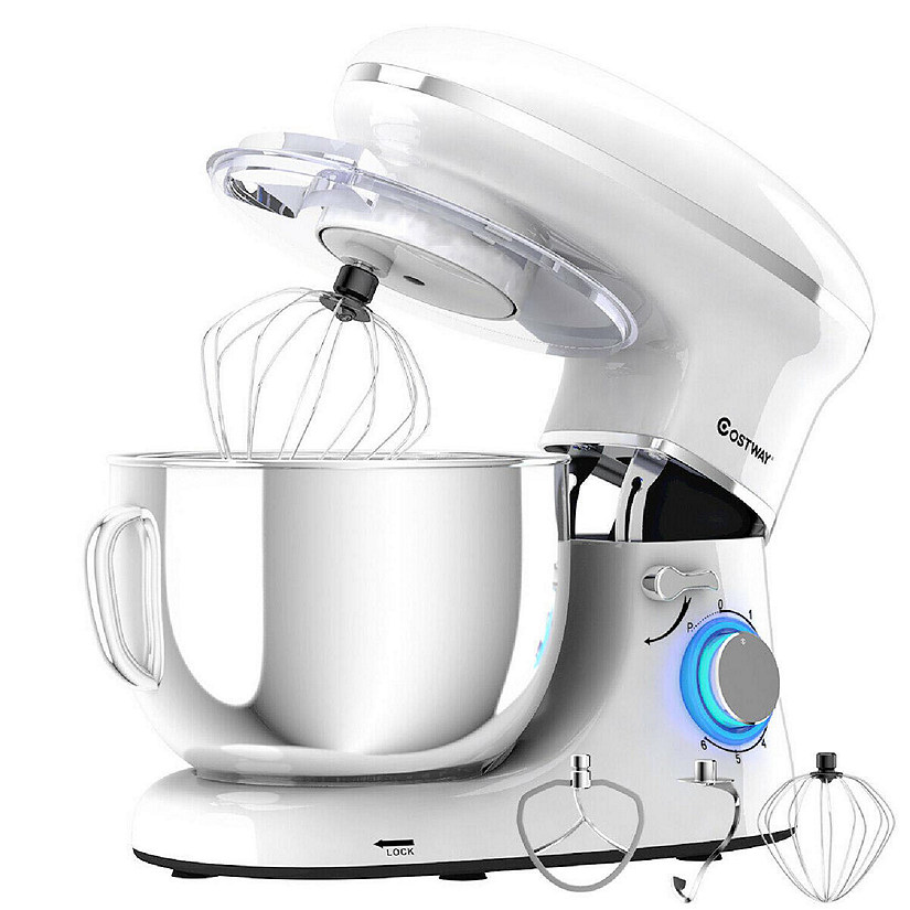 Costway 6 Speed 660W Dough Hook Whisk Beater 6.3Qt Tilt-Head Food Stand Mixer White Image