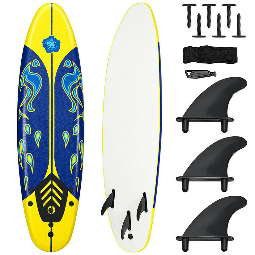 Costway 6' Surfboard Foamie Body Surfing Board W/3  Fins & Leash for Kids Adults Yellow Image