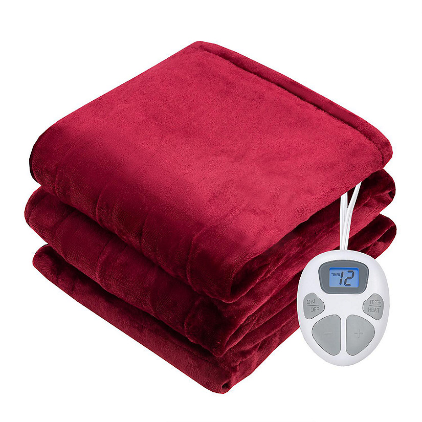 Costway 62'' x 84'' Flannel Polyester Heated Blanket  Throw w/10 Heating Levels Red Image