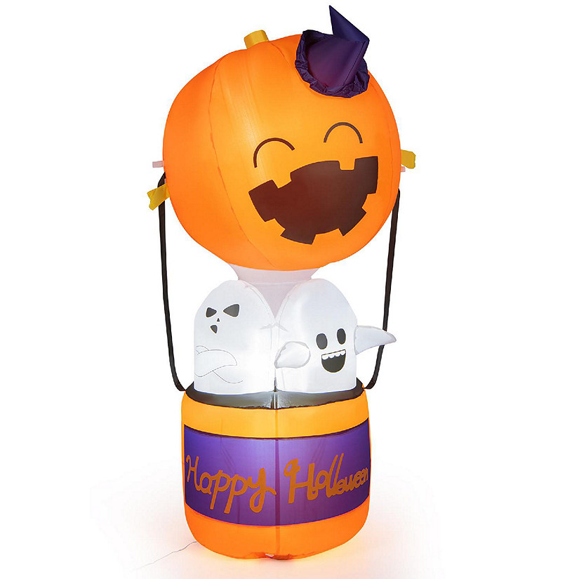 Costway 6ft Halloween Inflatable Pumpkin Hot Air Balloon Ghost Blow up Yard Decoration Image