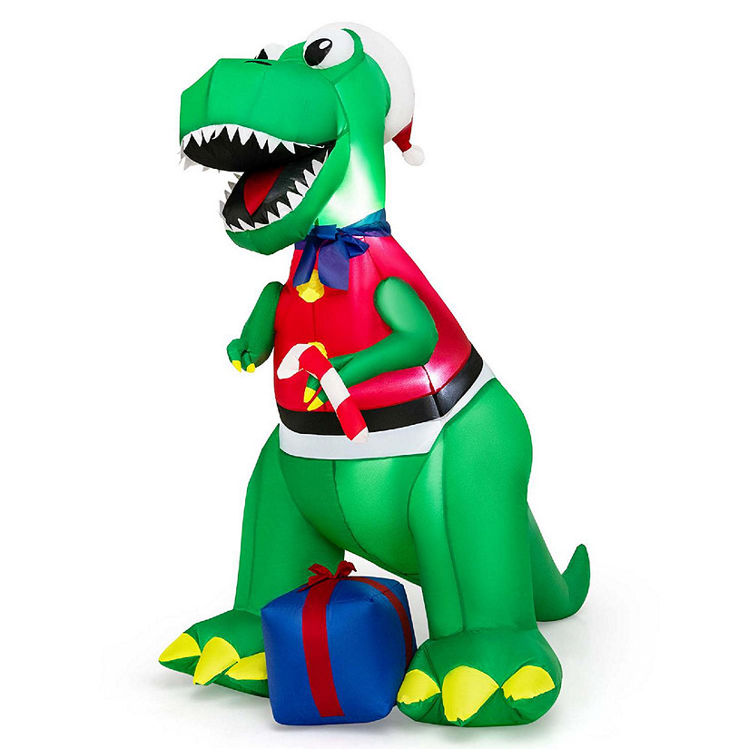 Costway 6FT Inflatable Christmas Dinosaur Dinosaur Decoration with LED Lights & Gift Box Image