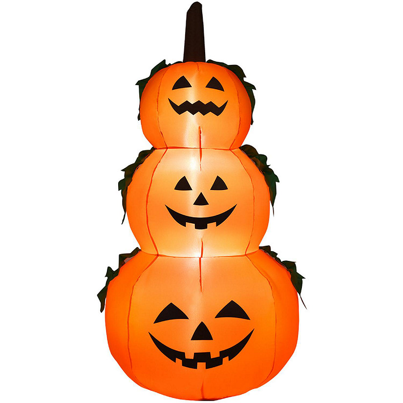 Costway 6ft Inflatable Halloween 3-Pumpkin Stack Decoration w/ Internal LED Light Image