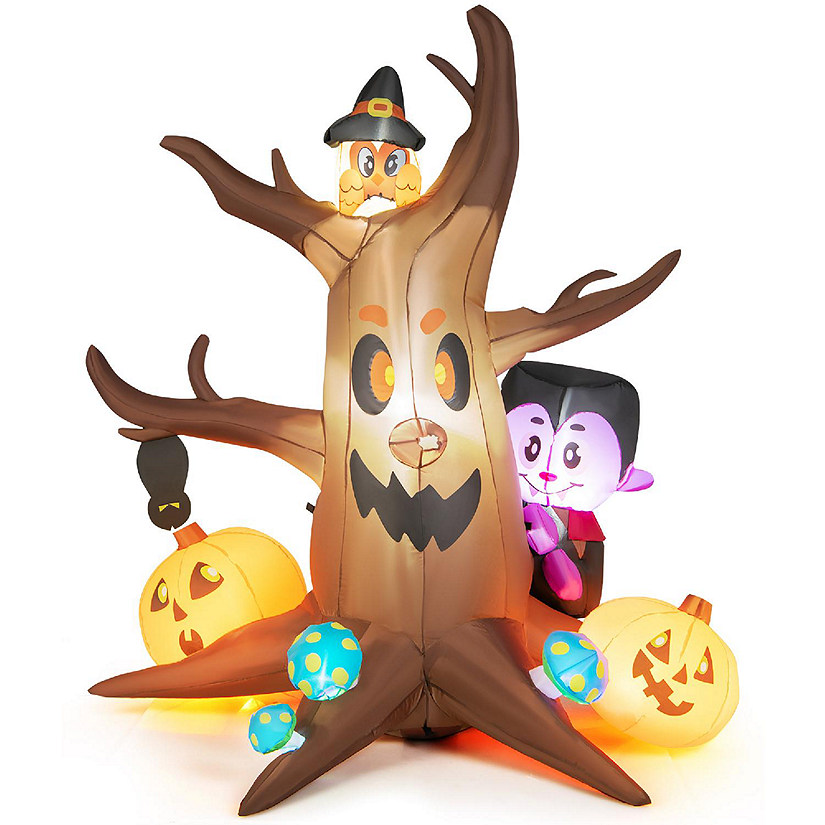 Costway 6ft Inflatable Halloween Dead Tree with Pumpkin Blow up Ghost Tree w/ RGB Lights Image