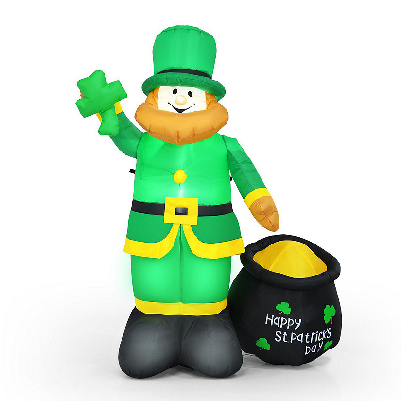 Costway 6ft St Patrick&#8217;s Day Inflatable Leprechaun Irish Day Blow up Lighted Giant Doll Image