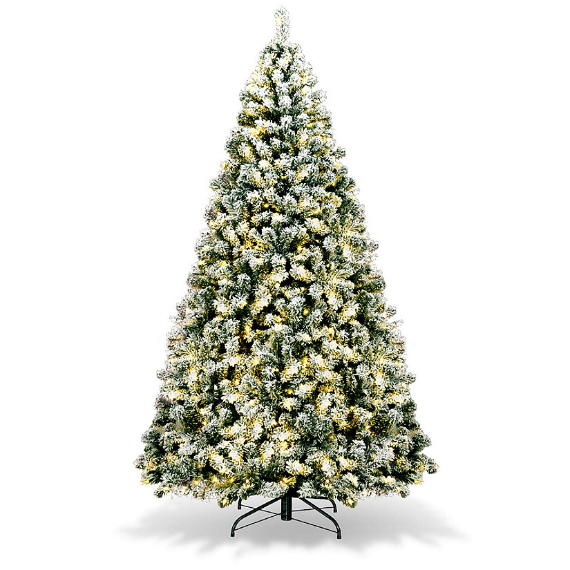 Costway 7.5Ft Pre-Lit Premium Snow Flocked Hinged Artificial Christmas Tree w/550 Lights Image