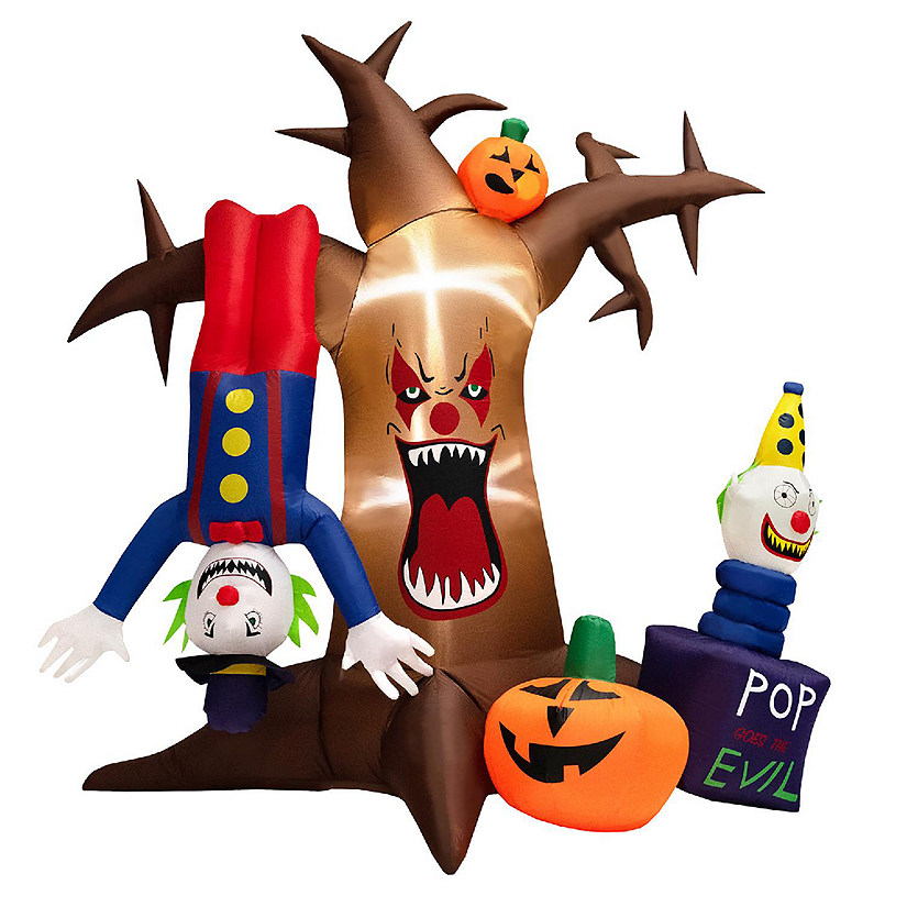 Costway 8 FT Halloween Inflatable Tree Giant Blow-up Spooky Dead Tree with Pop-up Clowns Image