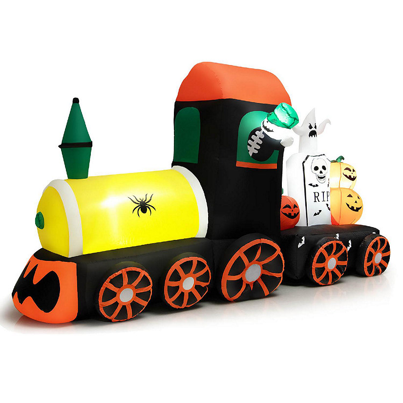 Costway 8ft Long Halloween Inflatable Skeleton Ride on Train LED Lighted Halloween Decor Image