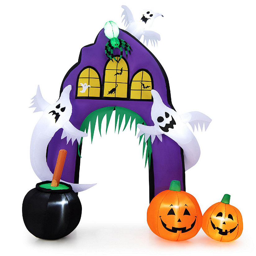 Costway 9 Ft Tall Halloween Inflatable Castle Archway Decor w/ Spider Ghosts &Built-in Lights Image