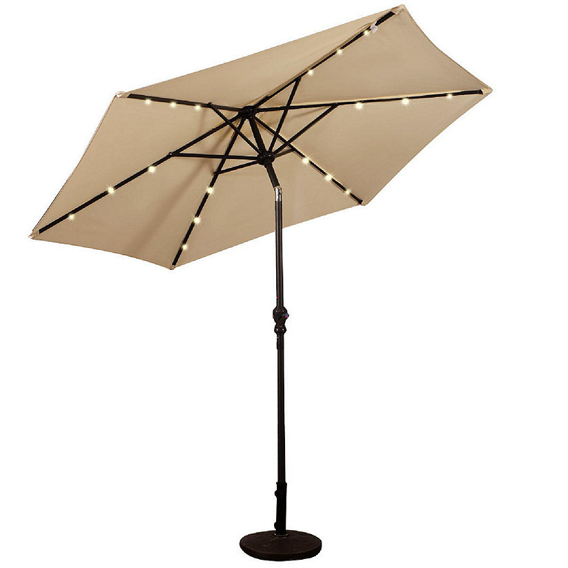 Costway 9FT Patio Solar Umbrella LED Patio Market Steel Tilt W/ Crank Outdoor Image