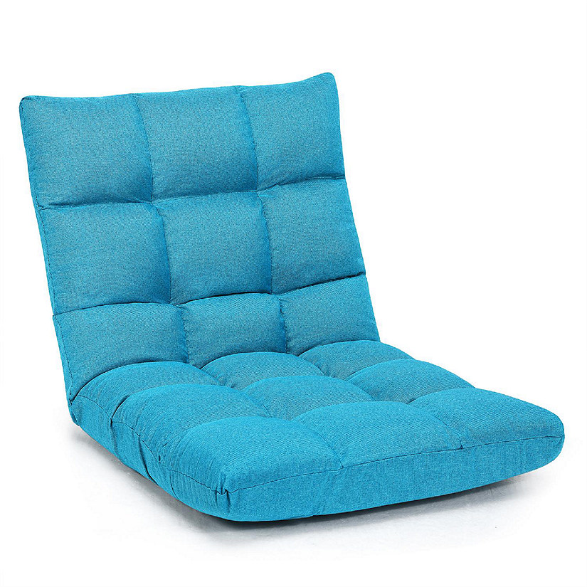 Costway Adjustable 14-Position Floor Chair Folding Lazy Gaming Sofa Chair Peacock Blue Image