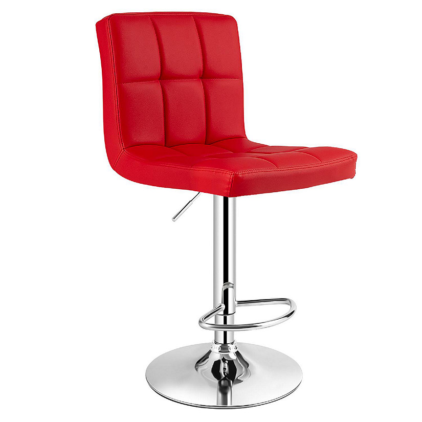 Costway Adjustable Swivel Bar Stool Counter Height Bar Chair PU Leather w/ Back Red Image