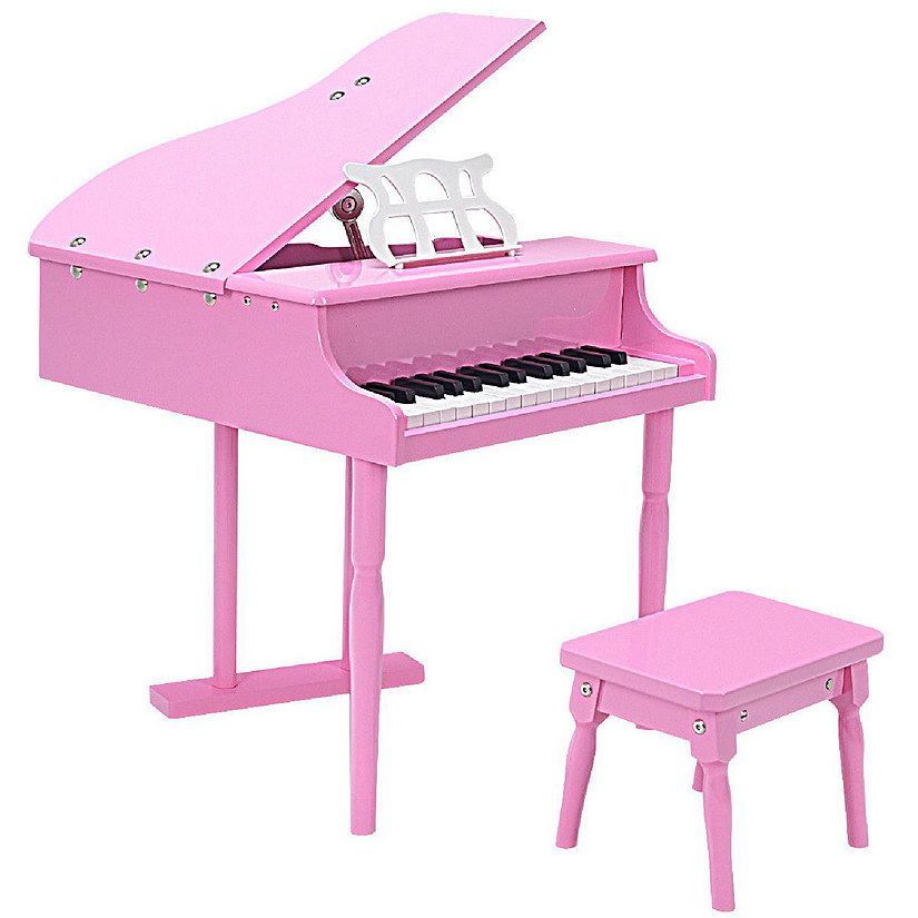 Costway Childs 30 key Toy Grand Baby Piano w/ Kids Bench Wood Pink New Image