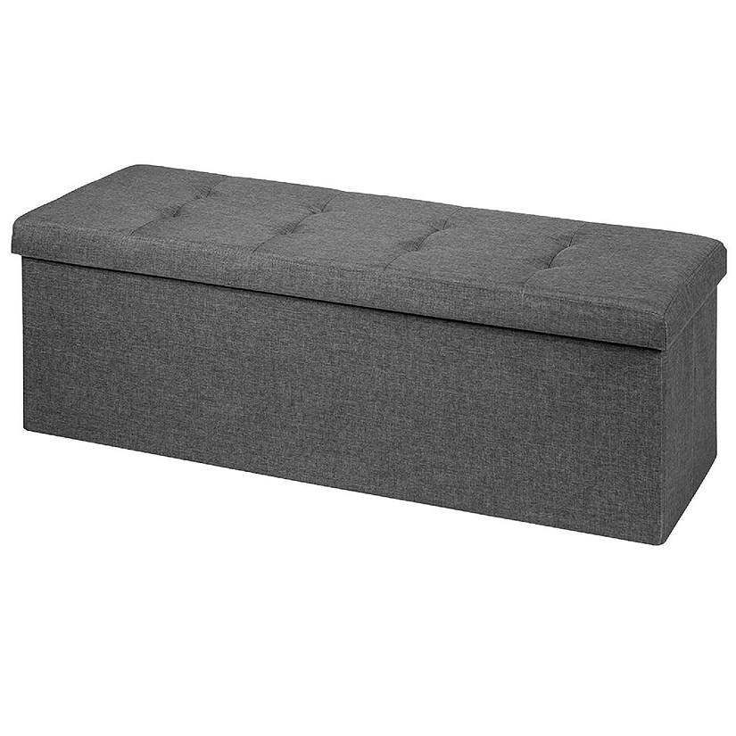Costway Fabric Folding Storage Ottoman Storage Chest W/Divider Bed End Bench Drak Grey Image