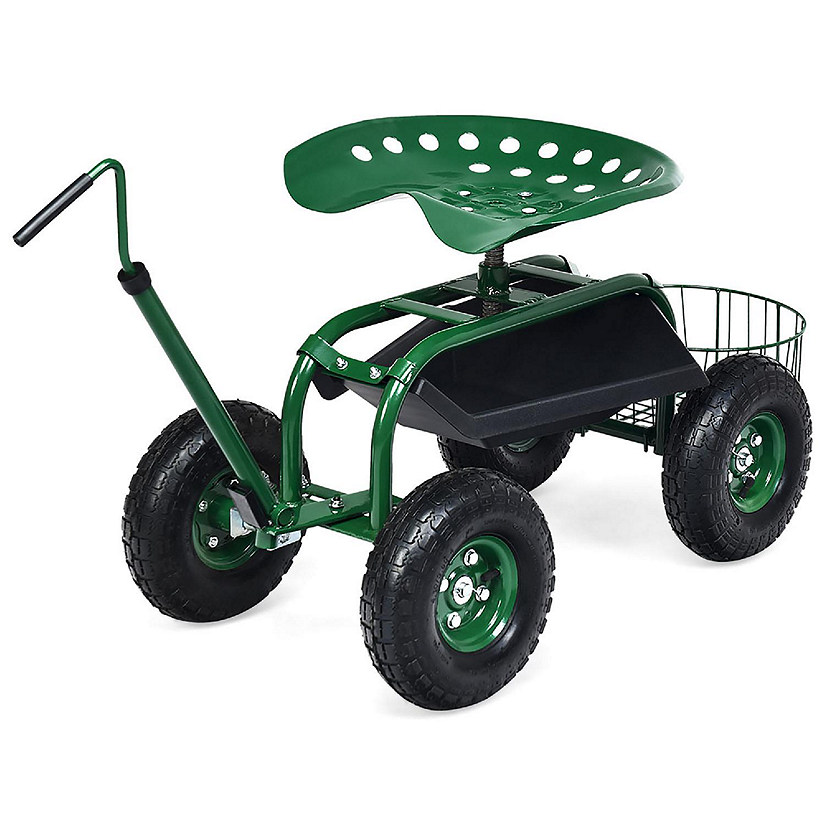 Costway Garden Cart Rolling Work Seat for Planting w/E xtendable Handle Image
