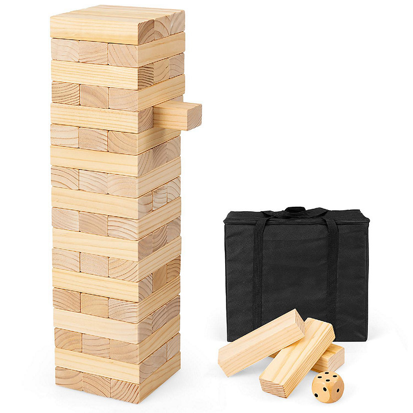 Costway Giant Tumbling Timber Toy 54 PCS Wooden Blocks Game w/ Carrying Bag Image