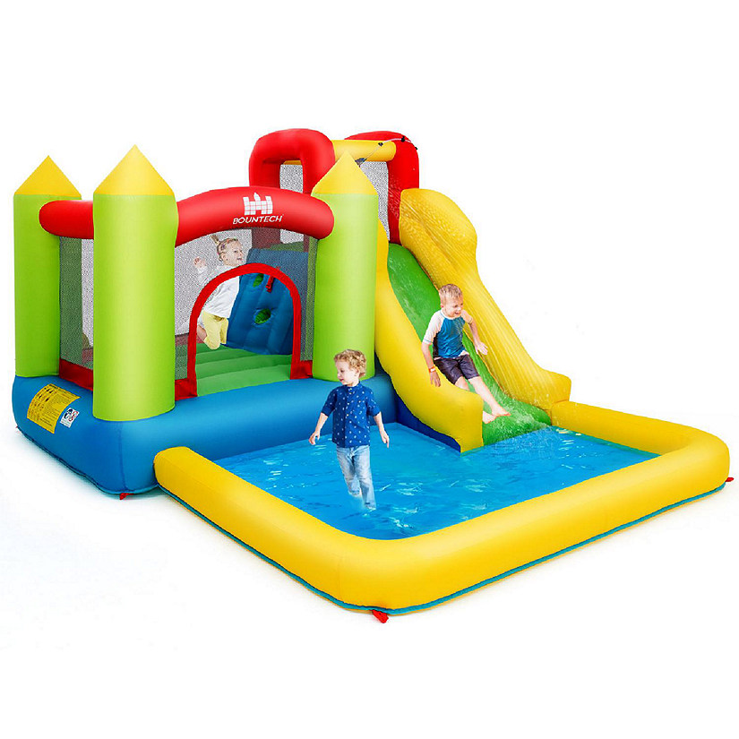 Costway Inflatable Bounce House Water Slide Jump Bouncer with Climbing Wall and Splash Pool Blower Excluded Image