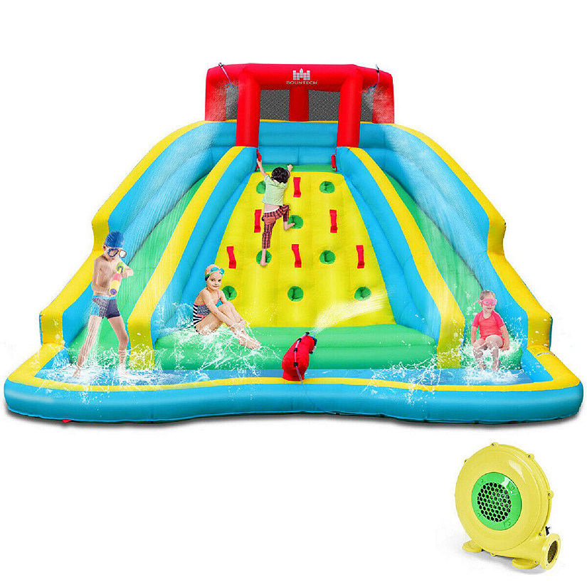 Costway Inflatable Mighty Water Park Bouncy Splash Pool Climbing Wall w/ 735W Blower Image