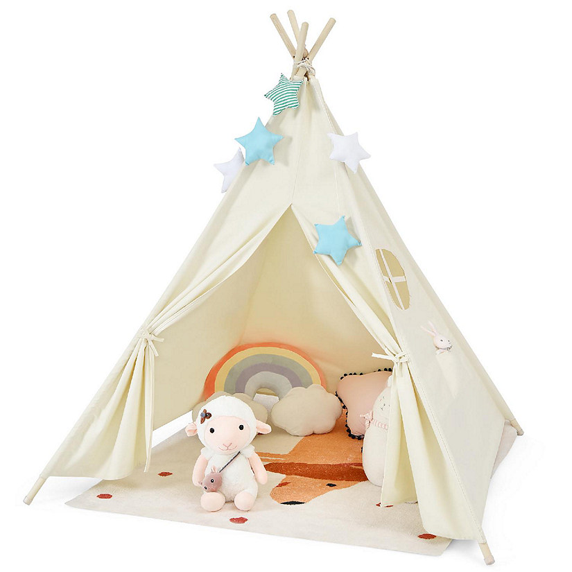 Costway Kids Canvas Play Tent Foldable Playhouse Toys for Indoor Outdoor Image