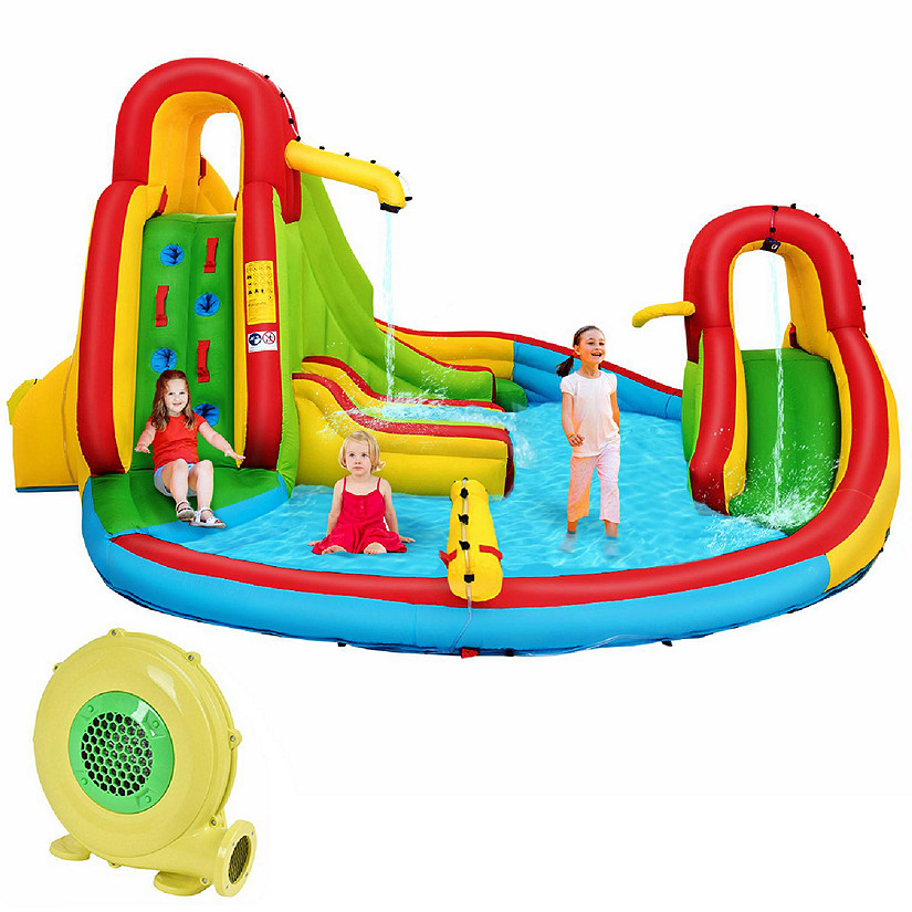 Costway Kids Inflatable Water Slide Bounce Park Splash Pool with Water Cannon & 480W Blower Image