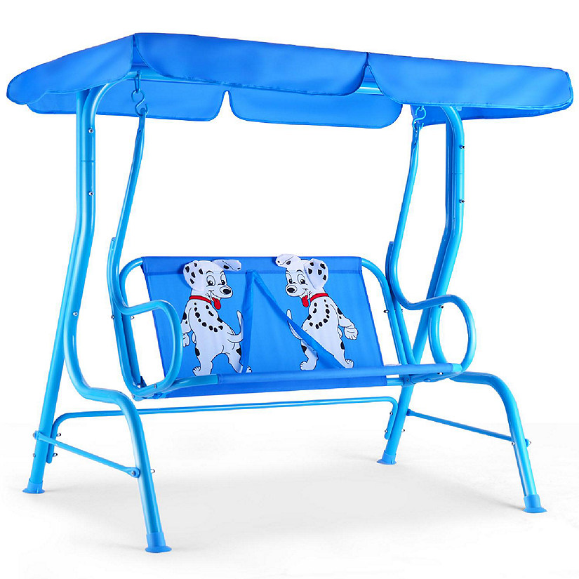Costway Kids Patio Swing Chair Children Porch Bench Canopy 2 Person Yard Furniture blue Image