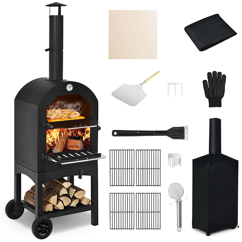 Costway Outdoor Pizza Oven Wood Fire Pizza Maker Grill w/ Pizza Stone & Waterproof Cover Image
