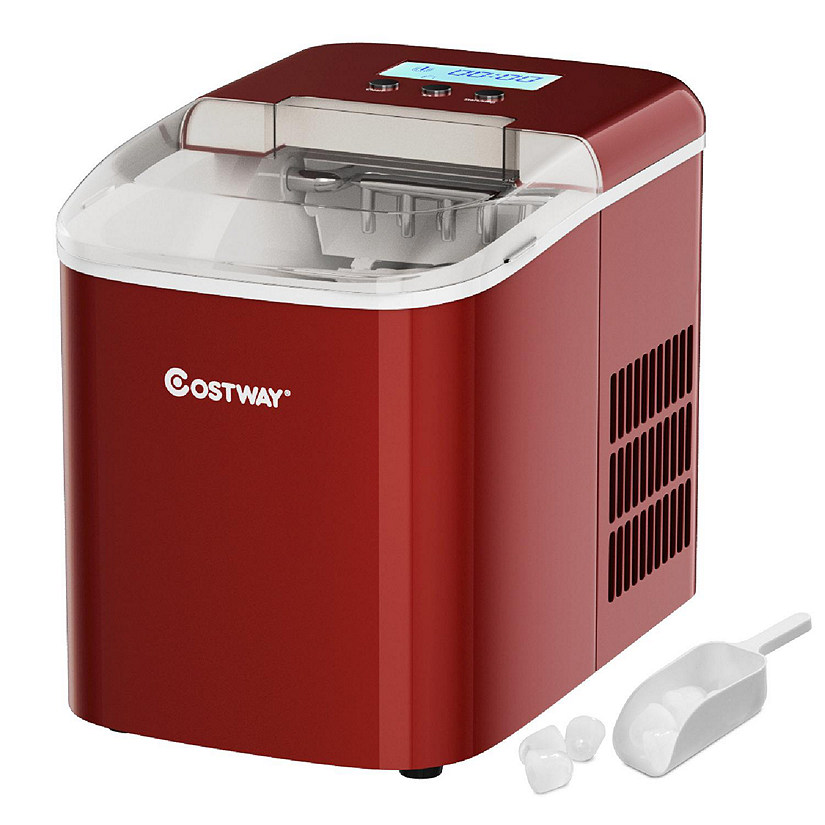 Costway Portable Ice Maker Machine Countertop 26LBS/24H LCD Display w/Ice Scoop Red Image