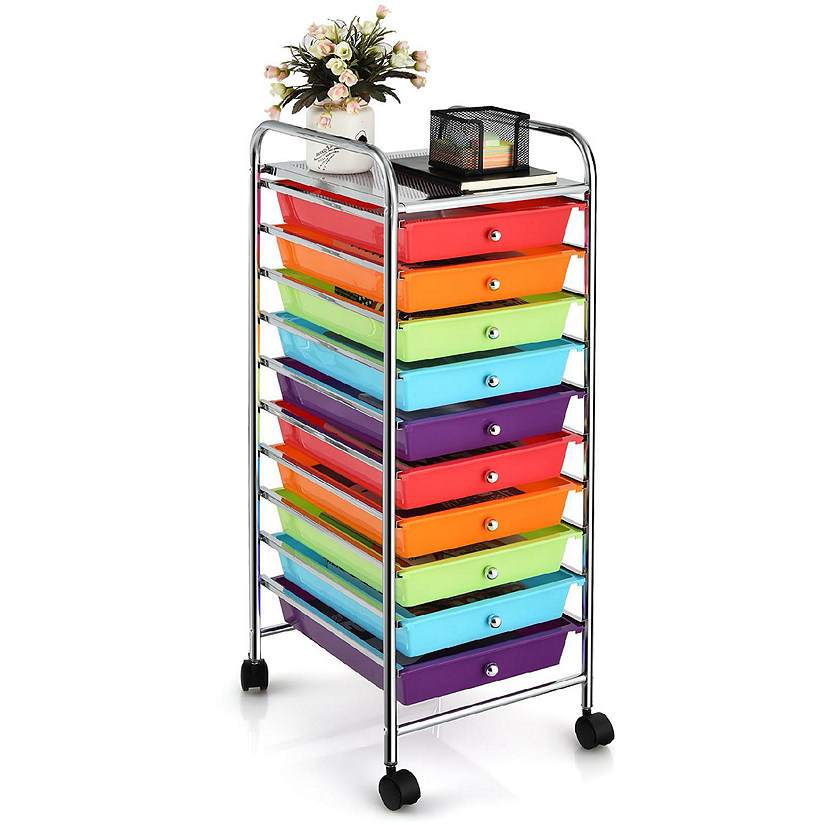 Costway Rolling Storage Cart with 10 Drawers Scrapbook Office School Organizer Multicolor Image