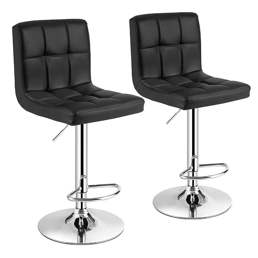 Costway Set of 2 Adjustable Bar Stools PU Leather Swivel Kitchen Counter Pub Chair Black Image