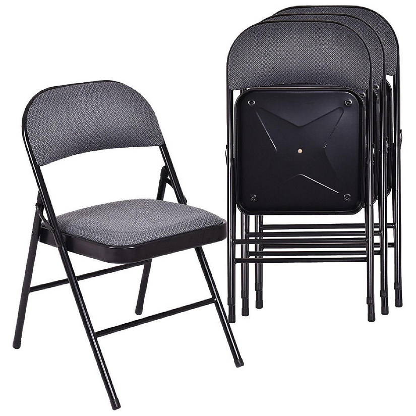 Costway Set of 4 Folding Chairs Fabric Upholstered Padded Seat Metal Frame Home Office Image