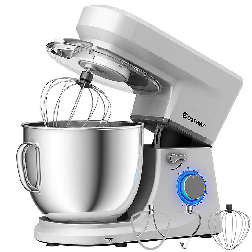 Costway Tilt-Head Stand Mixer 7.5 Qt 6 Speed 660W with Dough Hook, Whisk & Beater Silver Image