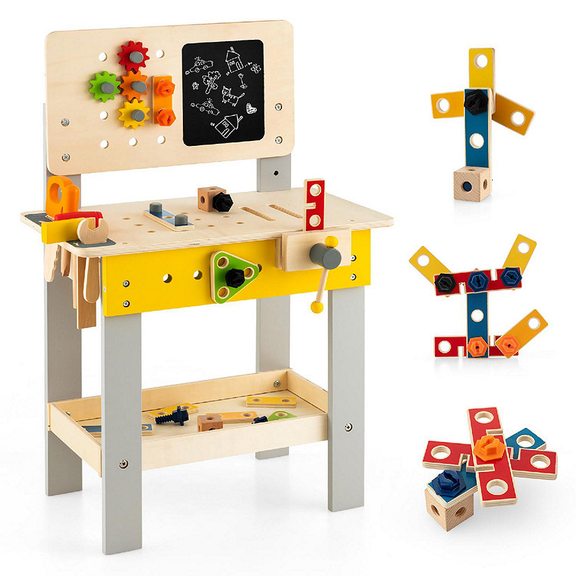 Costway Wooden Tool Bench Workbench Toy Play for Kids with Tools Set for Toddlers Ages 3 + Image