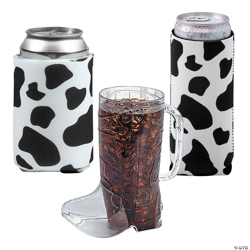 Cowboy Boot Mugs & Cowprint Can Coolers Kit - 36 Pc. Image
