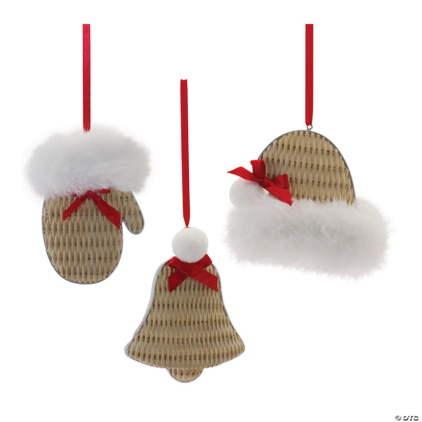 Cozy Mitten Hat And Bell Ornament (Set Of 12) 3.5"H, 4"H, 4.25"H Resin Image