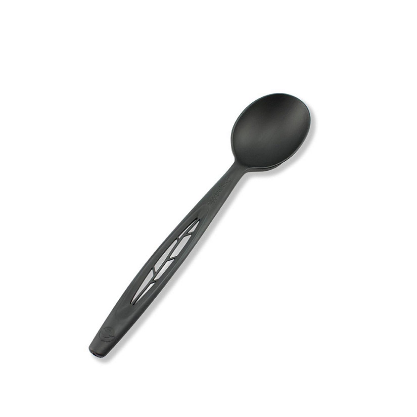 CPLA Compostable Heavy Weight 6.5" Spoon, Black - Individually Wrapped - 750 Count Image