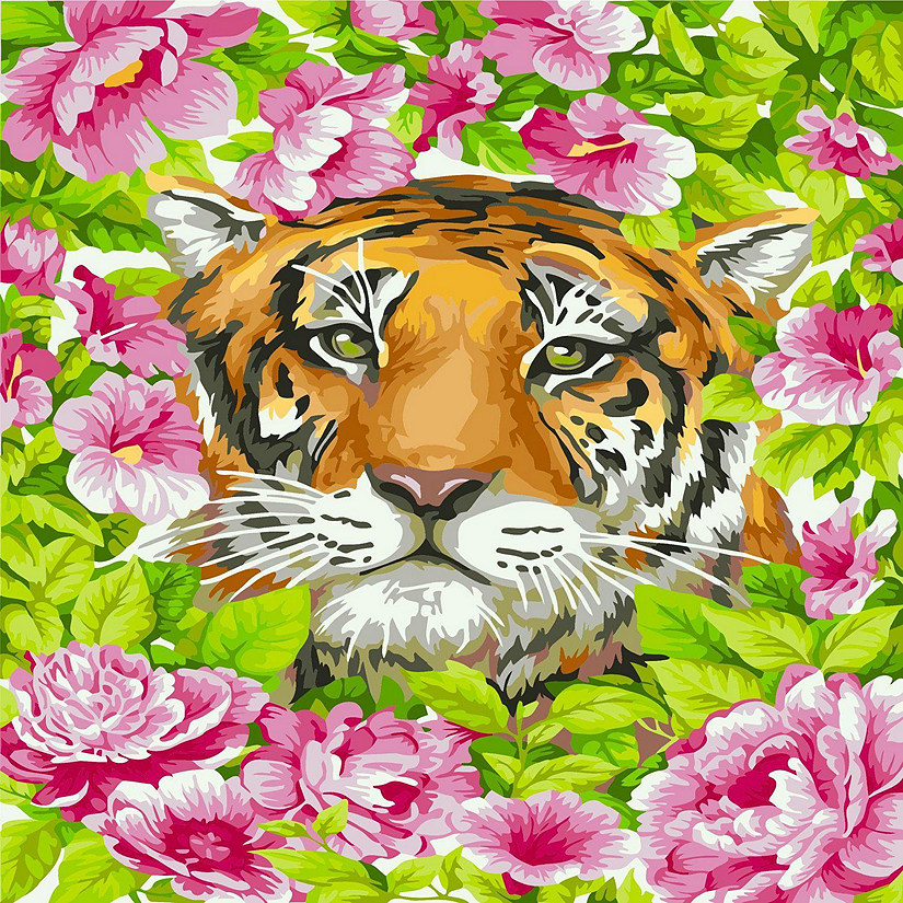 Crafting Spark - Painting by Numbers kit Crafting Spark Tiger with Flowers H099 19.69 x 15.75 in Image