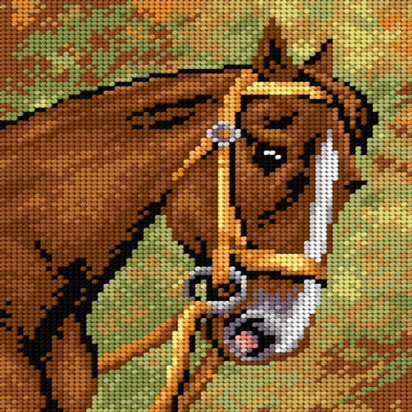 Crafting Spark (Wizardi) - Needlepoint canvas for halfstitch without yarn Chestnut Horse 2197F - Printed Tapestry Canvas Image