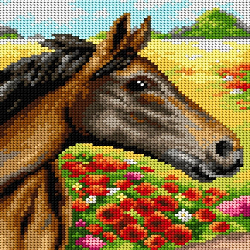 Crafting Spark (Wizardi) - Needlepoint canvas for halfstitch without yarn Horse on a Meadow 2431F - Printed Tapestry Canvas Image