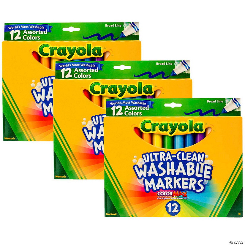 Crayola Ultra-Clean Markers, Broad Line, Assorted Colors, 12 Per Box, 3 Boxes Image