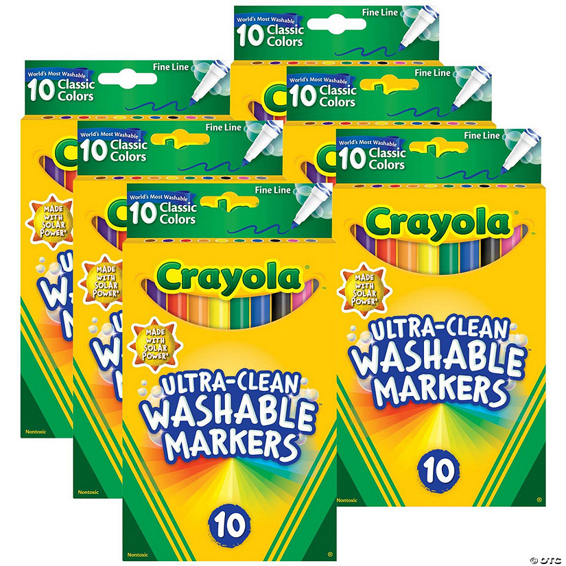 Crayola Ultra-Clean Markers, Fine Line, Classic Colors, 10 Per Pack, 6 Packs Image