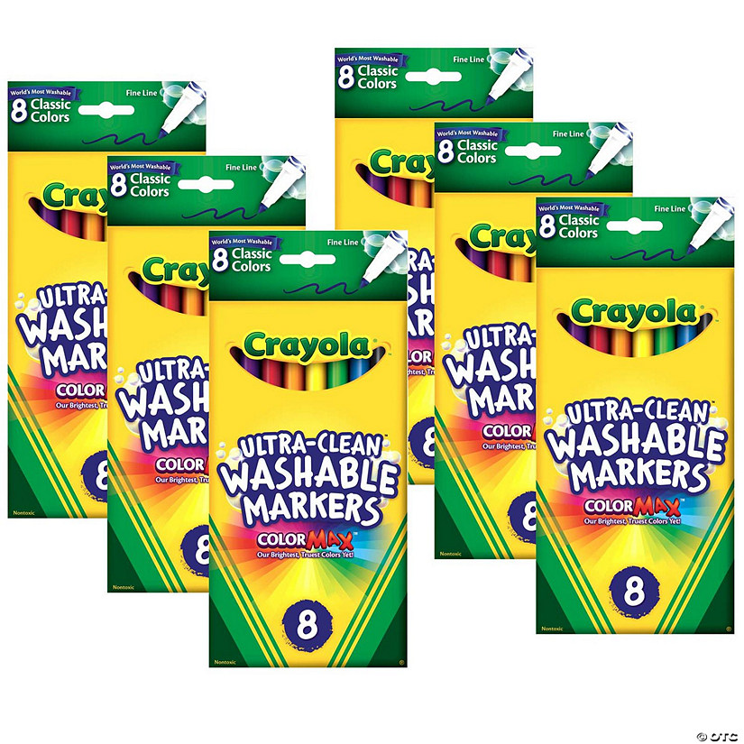 Crayola Washable Formula Markers, Fine Tip, Classic Colors, 8 Per Box, 6 Boxes Image