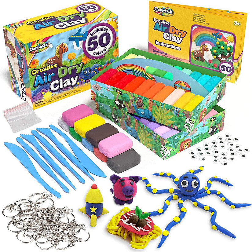 Creative Kids Air Dry Clay Modeling Crafts Kit - Super Light Nontoxic - 50 Vibrant Colors & 6 Clay Tools Image
