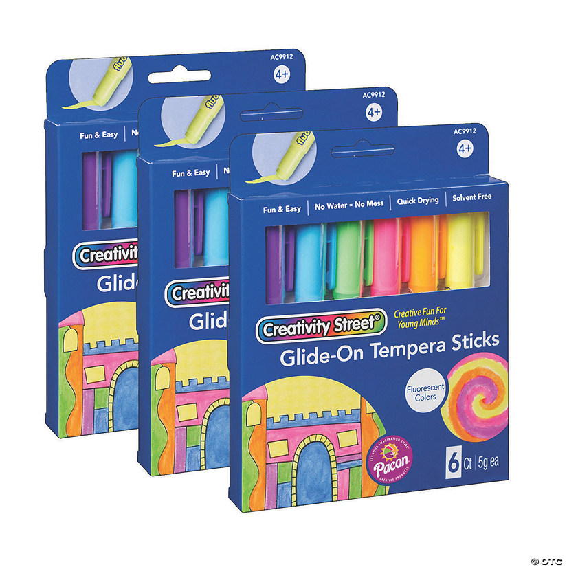 Creativity Street&#174; Glide-On Tempera Paint Sticks, Fluorescent Colors, 5 grams, 6 Per Pack, 3 Packs Image