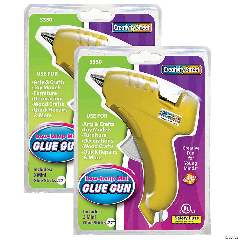 Creativity Street Low-Temp Mini Glue Gun, Yellow, 5.5" x 4", 1 Glue Gun + 3 Glue Sticks Per Pack, 2 Packs Image