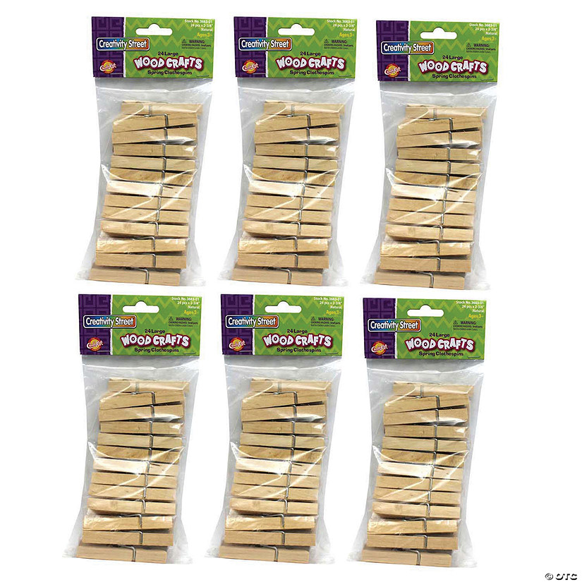 Creativity Street Spring Clothespins, Natural, Large, 2.75", 24 Per Pack, 6 Packs Image
