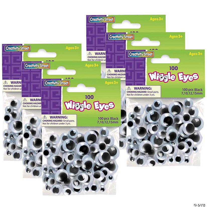 Creativity Street Wiggle Eyes, Black, Assorted Sizes, 100 Pieces Per Pack, 6 Packs Image