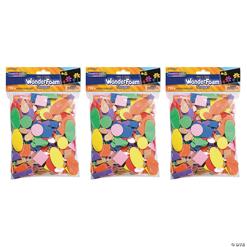 Creativity Street WonderFoam Peel & Stick Shapes, Assorted Shapes, Colors & Sizes, 720 Pieces Per Pack, 3 Packs Image