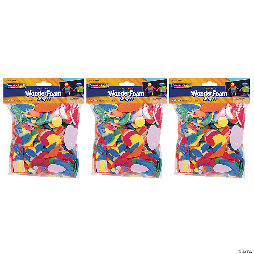 Creativity Street WonderFoam Shapes, Assorted Sizes, 720 Pieces Per Pack, 3 Packs Image