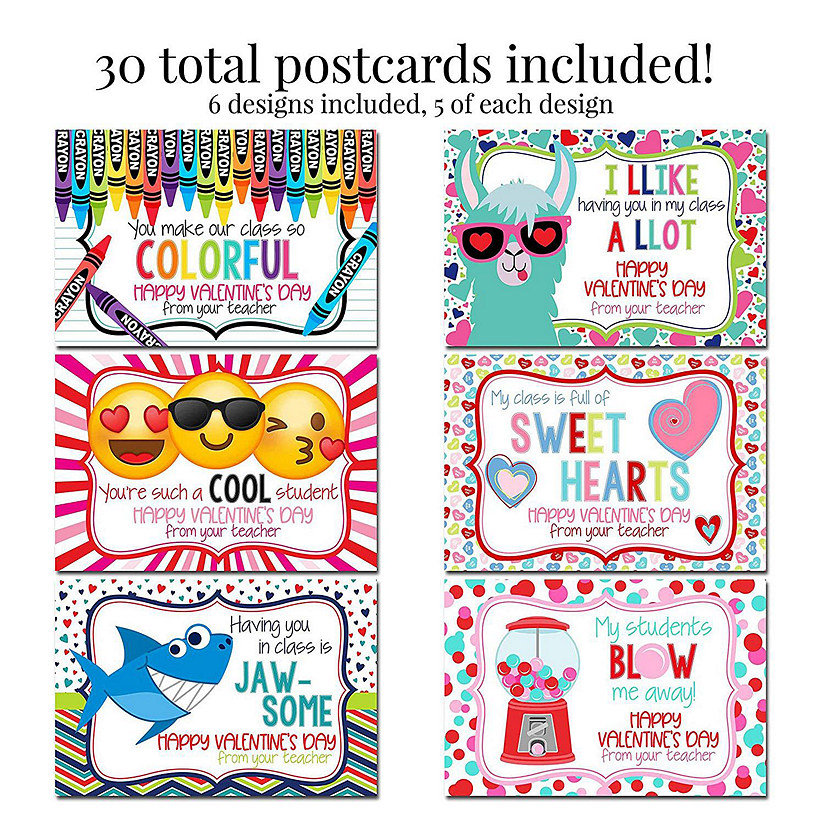Cute and Funny Teacher Valentine Postcards 30pc. by AmandaCreation Image